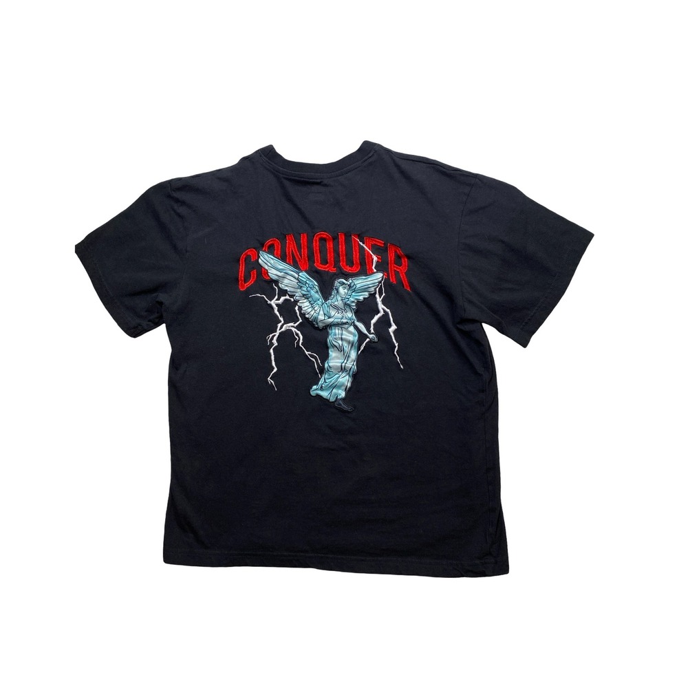 Members Only Mens Conquer Angel Lightning Graphic Embroidered T-Shirt Black S